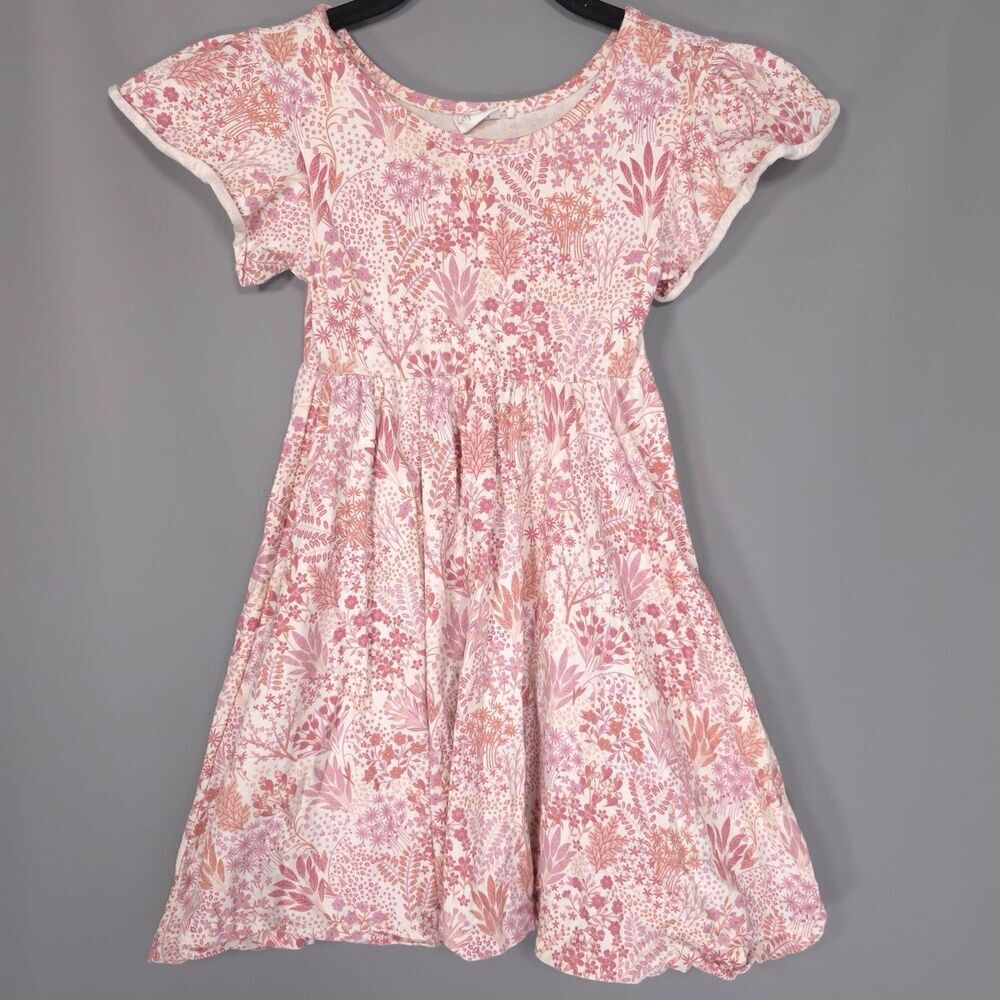 City Mouse Size 6Y Girls Puff Sleeve Twirl Dress Pleat A-Line Floral 100% Cotton